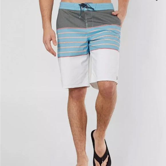 Billabong Stringer Lotides Stretch Boardshort size 31 Grey/Blue striped pattern - Picture 1 of 11